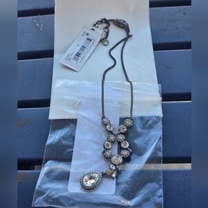 Givenchy Studded Y Silver Black Crystal Necklace Women New